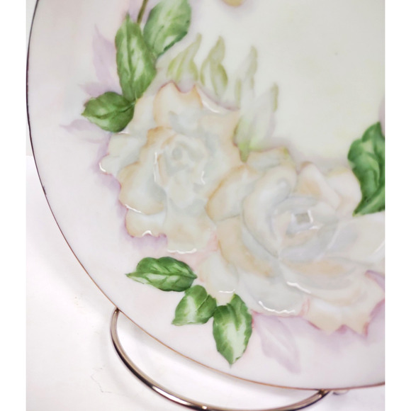 Antique Rose Floral Decorative Hand Painted Plate Gold Trim Unmarked 7.5" - Picture 5 of 7